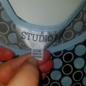 Plus Size 20 Brown Midi Shift Dress with Sky Blue Dots